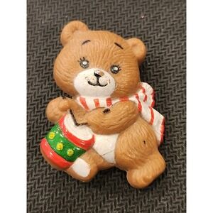 Vintage Russ Christmas Bear Playing Drum Plastic Lapel‎ Pin